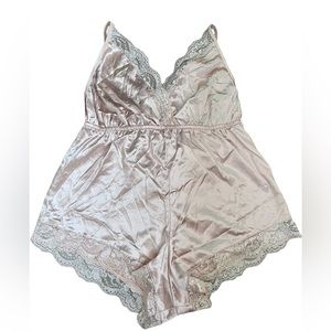 Blush Cream Satin Lace Romantic Lingerie Intimates Evening Cheeky Teddy Romper